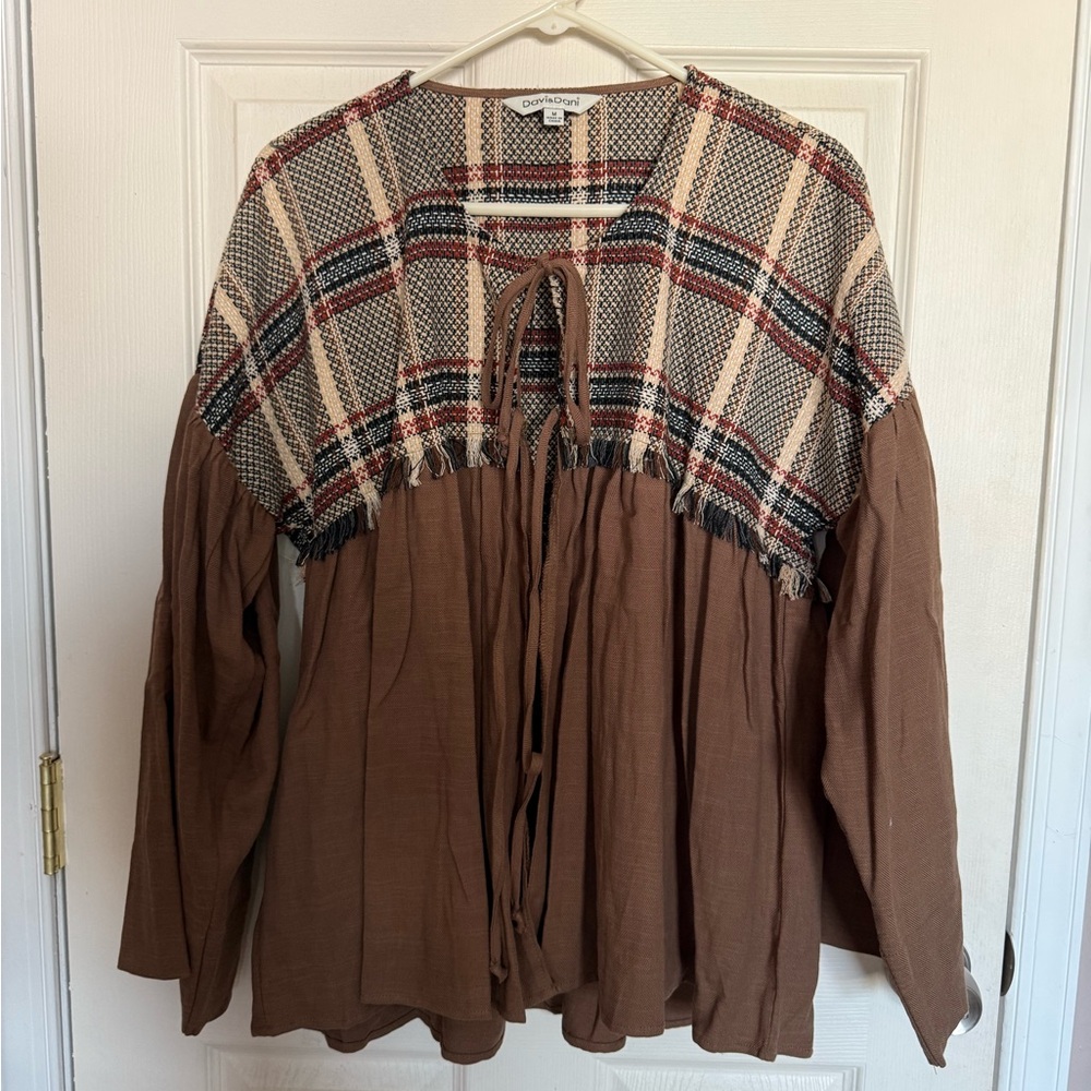 DAVI & DANI Brown Plaid Blouse